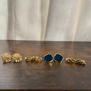 4 pairs: Monet, Napier, and Trifari Gold Tone Clip on and Screw back Earrings